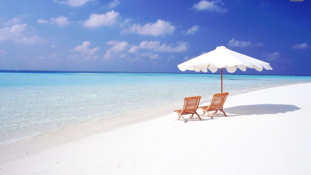 Sitting Beach Ocean Sky White Sand Shade Nature Clouds Paradise Maldives Chairs Shore Wallpaper Large